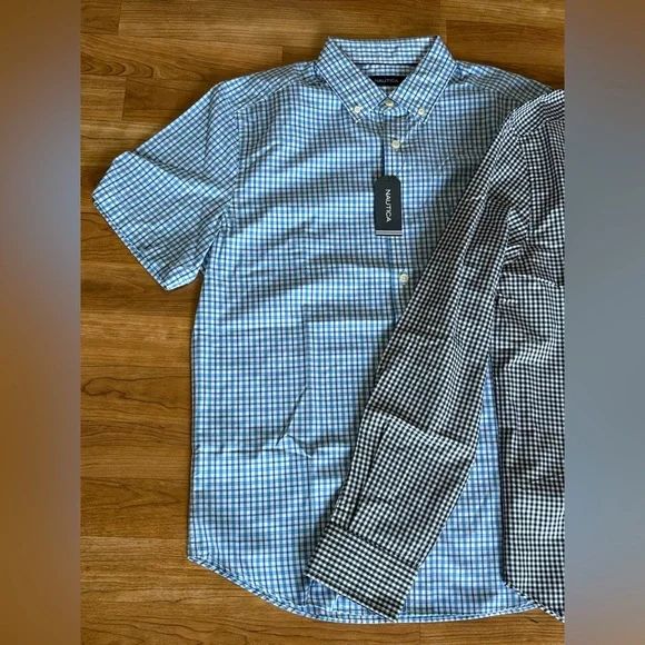 Nautica Men Gingham Shirts Medium Bundle of 2 one short sleeve, one long sleeve - Picture 9 of 9